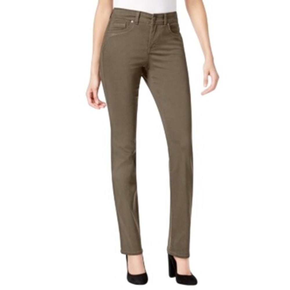 405. Style & Co Women's Rail Tummy-Control Straight-Leg Jeans Olive Size 14S